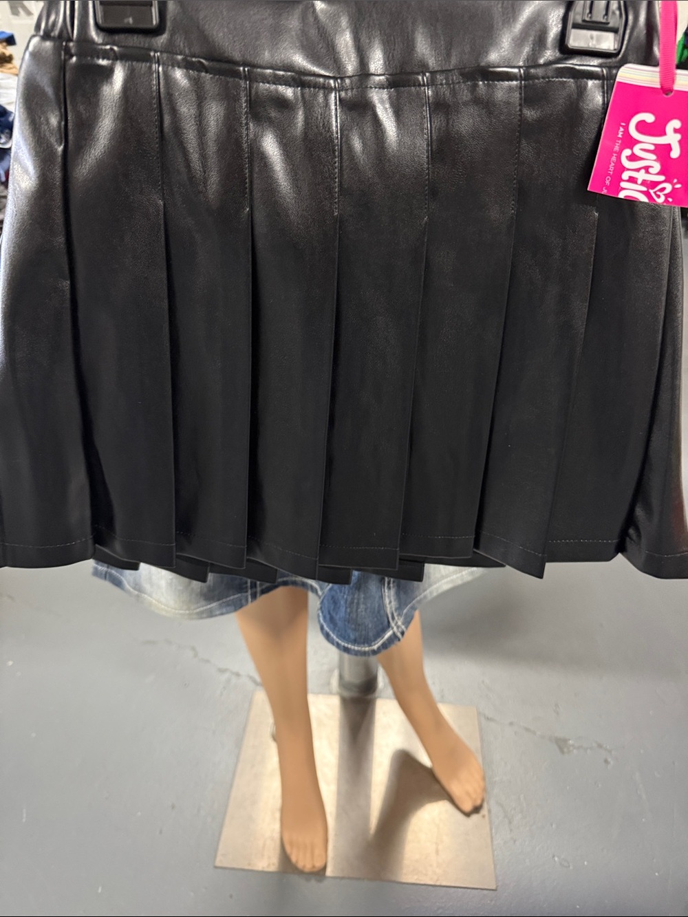 Justice Black Faux Leather Pleated Mini Skirt